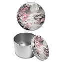 Round Metal Tin Container with Removable Lid, Cherry Landscape Durable Metal Storage Box for Cookies Spices Tea Candies Cakes Jewelry Cosmetics 3.54 x 2.36 inch– Single Pack