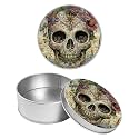 Round Metal Tin Container with Removable Lid, Skull Head Durable Metal Storage Box for Crafts Snacks Candies Office Supplies Small Items 3.54 x 1.38 inch– Single Pack