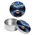 Round Metal Tin Container with Removable Lid, Dark Lotus Starry Durable Metal Storage Box for Crafts Snacks Candies Office Supplies Small Items 3.54 x 1.38 inch– Single Pack