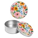 Round Metal Tin Container with Removable Lid, Flowers Blooming Durable Metal Storage Box for Crafts Snacks Candies Office Supplies Small Items 3.54 x 1.38 inch– Single Pack