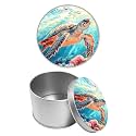 Round Metal Tin Container with Removable Lid, Turtle Ocean Durable Metal Storage Box for Cookies Spices Tea Candies Cakes Jewelry Cosmetics 3.54 x 2.36 inch– Single Pack