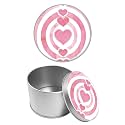 Round Metal Tin Container with Removable Lid, Pink Heart Durable Metal Storage Box for Cookies Spices Tea Candies Cakes Jewelry Cosmetics 3.54 x 2.36 inch– Single Pack
