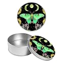 Round Metal Tin Container with Removable Lid, Green Butterfly Moon Durable Metal Storage Box for Crafts Snacks Candies Office Supplies Small Items 3.54 x 1.38 inch– Single Pack