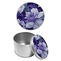 Round Metal Tin Container with Removable Lid, Purple Flowers Durable Metal Storage Box for Cookies Spices Tea Candies Cakes Jewelry Cosmetics 3.54 x 2.36 inch– Single Pack
