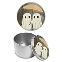 Round Metal Tin Container with Removable Lid, Ghost Umbrella Durable Metal Storage Box for Cookies Spices Tea Candies Cakes Jewelry Cosmetics 3.54 x 2.36 inch– Single Pack