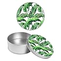 Round Metal Tin Container with Removable Lid, Green Leafs Durable Metal Storage Box for Crafts Snacks Candies Office Supplies Small Items 3.54 x 1.38 inch– Single Pack