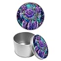 Round Metal Tin Container with Removable Lid, Purple Rose Dreamcatcher Durable Metal Storage Box for Cookies Spices Tea Candies Cakes Jewelry Cosmetics 3.54 x 2.36 inch– Single Pack