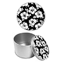 Round Metal Tin Container with Removable Lid, White Flowers Durable Metal Storage Box for Cookies Spices Tea Candies Cakes Jewelry Cosmetics 3.54 x 2.36 inch– Single Pack