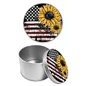 Round Metal Tin Container with Removable Lid, Sunflowers Flag Durable Metal Storage Box for Cookies Spices Tea Candies Cakes Jewelry Cosmetics 3.54 x 2.36 inch– Single Pack
