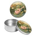 Round Metal Tin Container with Removable Lid, Frog Guitar Durable Metal Storage Box for Crafts Snacks Candies Office Supplies Small Items 3.54 x 1.38 inch– Single Pack
