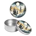 Round Metal Tin Container with Removable Lid, Landscape Moon Durable Metal Storage Box for Crafts Snacks Candies Office Supplies Small Items 3.54 x 1.38 inch– Single Pack