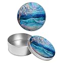 Round Metal Tin Container with Removable Lid, Blue Tree Landscape Durable Metal Storage Box for Crafts Snacks Candies Office Supplies Small Items 3.54 x 1.38 inch– Single Pack