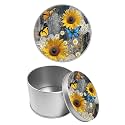 Round Metal Tin Container with Removable Lid, Sunflower Wood Butterfly Durable Metal Storage Box for Cookies Spices Tea Candies Cakes Jewelry Cosmetics 3.54 x 2.36 inch– Single Pack