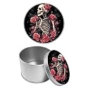 Round Metal Tin Container with Removable Lid, Skull Roses Durable Metal Storage Box for Cookies Spices Tea Candies Cakes Jewelry Cosmetics 3.54 x 2.36 inch– Single Pack