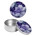 Round Metal Tin Container with Removable Lid, Purple Flowers Durable Metal Storage Box for Crafts Snacks Candies Office Supplies Small Items 3.54 x 1.38 inch– Single Pack