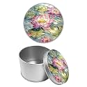 Round Metal Tin Container with Removable Lid, Pink Lotus Durable Metal Storage Box for Cookies Spices Tea Candies Cakes Jewelry Cosmetics 3.54 x 2.36 inch– Single Pack