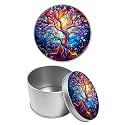 Round Metal Tin Container with Removable Lid, Art Color Tree Durable Metal Storage Box for Cookies Spices Tea Candies Cakes Jewelry Cosmetics 3.54 x 2.36 inch– Single Pack