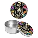 Round Metal Tin Container with Removable Lid, Sugar Skull Flowers Durable Metal Storage Box for Crafts Snacks Candies Office Supplies Small Items 3.54 x 1.38 inch– Single Pack