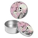 Round Metal Tin Container with Removable Lid, Pink Skull Coffee Durable Metal Storage Box for Crafts Snacks Candies Office Supplies Small Items 3.54 x 1.38 inch– Single Pack