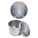 Round Metal Tin Container with Removable Lid, Pink Flowers Forest Durable Metal Storage Box for Cookies Spices Tea Candies Cakes Jewelry Cosmetics 3.54 x 2.36 inch– Single Pack