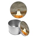 Round Metal Tin Container with Removable Lid, Ghost Pumpkin Durable Metal Storage Box for Cookies Spices Tea Candies Cakes Jewelry Cosmetics 3.54 x 2.36 inch– Single Pack