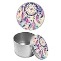 Round Metal Tin Container with Removable Lid, Color Dreamcatcher Durable Metal Storage Box for Cookies Spices Tea Candies Cakes Jewelry Cosmetics 3.54 x 2.36 inch– Single Pack