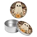 Round Metal Tin Container with Removable Lid, Ghost Skull Durable Metal Storage Box for Crafts Snacks Candies Office Supplies Small Items 3.54 x 1.38 inch– Single Pack