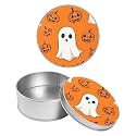 Round Metal Tin Container with Removable Lid, Ghost Pumpkins Durable Metal Storage Box for Crafts Snacks Candies Office Supplies Small Items 3.54 x 1.38 inch– Single Pack