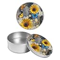 Round Metal Tin Container with Removable Lid, Sunflower Wood Butterfly Durable Metal Storage Box for Crafts Snacks Candies Office Supplies Small Items 3.54 x 1.38 inch– Single Pack