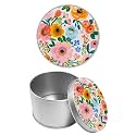 Round Metal Tin Container with Removable Lid, Flowers Blooming Durable Metal Storage Box for Cookies Spices Tea Candies Cakes Jewelry Cosmetics 3.54 x 2.36 inch– Single Pack