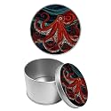 Round Metal Tin Container with Removable Lid, Red Octopus Durable Metal Storage Box for Cookies Spices Tea Candies Cakes Jewelry Cosmetics 3.54 x 2.36 inch– Single Pack