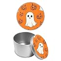 Round Metal Tin Container with Removable Lid, Ghost Pumpkins Durable Metal Storage Box for Cookies Spices Tea Candies Cakes Jewelry Cosmetics 3.54 x 2.36 inch– Single Pack