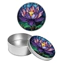 Round Metal Tin Container with Removable Lid, Lotus Durable Metal Storage Box for Crafts Snacks Candies Office Supplies Small Items 3.54 x 1.38 inch– Single Pack