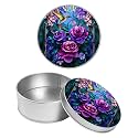Round Metal Tin Container with Removable Lid, Glass Roses Durable Metal Storage Box for Crafts Snacks Candies Office Supplies Small Items 3.54 x 1.38 inch– Single Pack