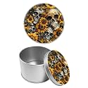 Round Metal Tin Container with Removable Lid, Retro Skull Sunflower Durable Metal Storage Box for Cookies Spices Tea Candies Cakes Jewelry Cosmetics 3.54 x 2.36 inch– Single Pack