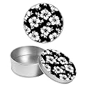 Round Metal Tin Container with Removable Lid, White Flowers Durable Metal Storage Box for Crafts Snacks Candies Office Supplies Small Items 3.54 x 1.38 inch– Single Pack