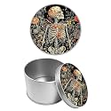 Round Metal Tin Container with Removable Lid, Skeleton in Bloom Durable Metal Storage Box for Cookies Spices Tea Candies Cakes Jewelry Cosmetics 3.54 x 2.36 inch– Single Pack