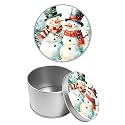 Round Metal Tin Container with Removable Lid, Snowman Durable Metal Storage Box for Cookies Spices Tea Candies Cakes Jewelry Cosmetics 3.54 x 2.36 inch– Single Pack