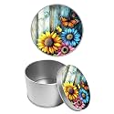 Round Metal Tin Container with Removable Lid, Sunflowers Wood Durable Metal Storage Box for Cookies Spices Tea Candies Cakes Jewelry Cosmetics 3.54 x 2.36 inch– Single Pack