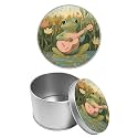 Round Metal Tin Container with Removable Lid, Frog Guitar Durable Metal Storage Box for Cookies Spices Tea Candies Cakes Jewelry Cosmetics 3.54 x 2.36 inch– Single Pack