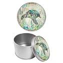 Round Metal Tin Container with Removable Lid, Wood Seaturtle Durable Metal Storage Box for Cookies Spices Tea Candies Cakes Jewelry Cosmetics 3.54 x 2.36 inch– Single Pack