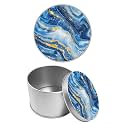 Round Metal Tin Container with Removable Lid, Blue Marble Durable Metal Storage Box for Cookies Spices Tea Candies Cakes Jewelry Cosmetics 3.54 x 2.36 inch– Single Pack