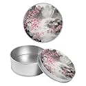 Round Metal Tin Container with Removable Lid, Cherry Landscape Durable Metal Storage Box for Crafts Snacks Candies Office Supplies Small Items 3.54 x 1.38 inch– Single Pack