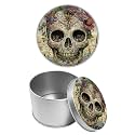 Round Metal Tin Container with Removable Lid, Skull Head Durable Metal Storage Box for Cookies Spices Tea Candies Cakes Jewelry Cosmetics 3.54 x 2.36 inch– Single Pack