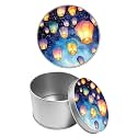 Round Metal Tin Container with Removable Lid, Colored Sky Lanterns Durable Metal Storage Box for Cookies Spices Tea Candies Cakes Jewelry Cosmetics 3.54 x 2.36 inch– Single Pack