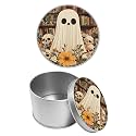 Round Metal Tin Container with Removable Lid, Ghost Skull Durable Metal Storage Box for Cookies Spices Tea Candies Cakes Jewelry Cosmetics 3.54 x 2.36 inch– Single Pack