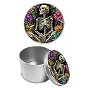 Round Metal Tin Container with Removable Lid, Sugar Skull Flowers Durable Metal Storage Box for Cookies Spices Tea Candies Cakes Jewelry Cosmetics 3.54 x 2.36 inch– Single Pack