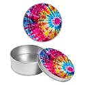 Round Metal Tin Container with Removable Lid, Abstract Rainbow Flowers Durable Metal Storage Box for Crafts Snacks Candies Office Supplies Small Items 3.54 x 1.38 inch– Single Pack