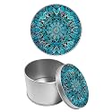 Round Metal Tin Container with Removable Lid, Blue Mandala Durable Metal Storage Box for Cookies Spices Tea Candies Cakes Jewelry Cosmetics 3.54 x 2.36 inch– Single Pack