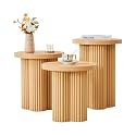 Round Nesting Coffee Table Set of 3 Fluted Coffee Table (Natural)